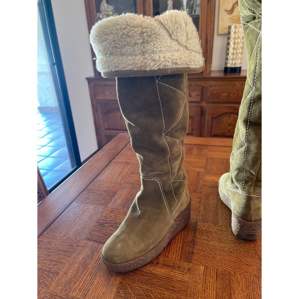 MICHAEL KORS MADE IN ITALY TALL SUEDE SHERPA LINED FOLD OVER BOOTS GREEN 6 - Picture 10 of 10